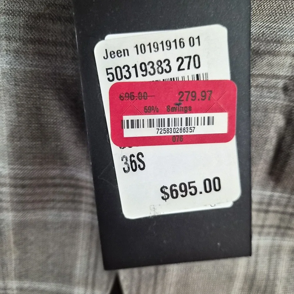 Boss Hugo Boss 36S Gray Plaid Wool Blazer Guabello Super 130s Sport Coat NEW